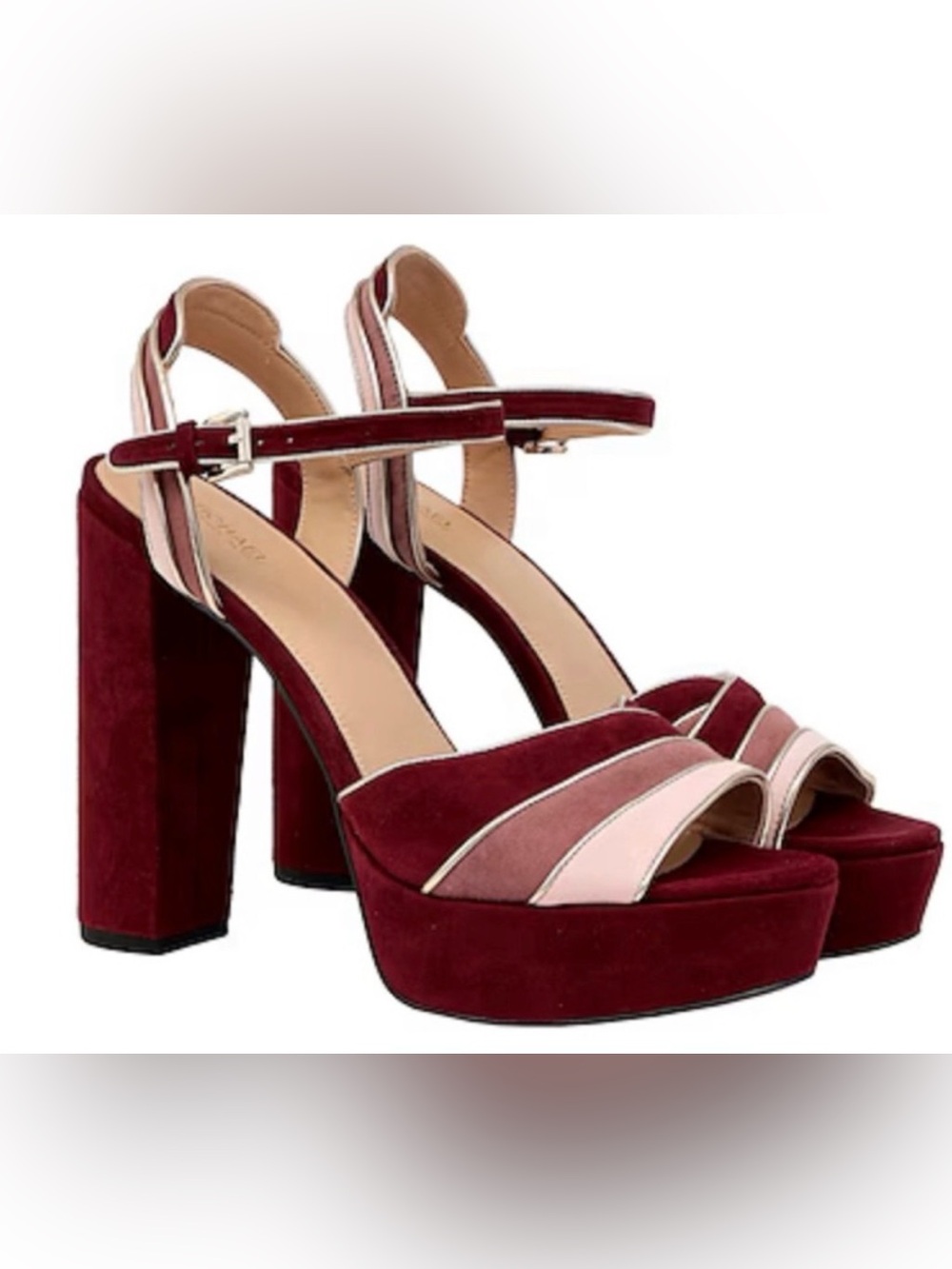 Michael Kors Burgundy Platform Ankle-Strap Heels with Pink Accents